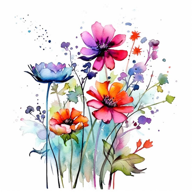 A watercolor painting of colorful flowers.