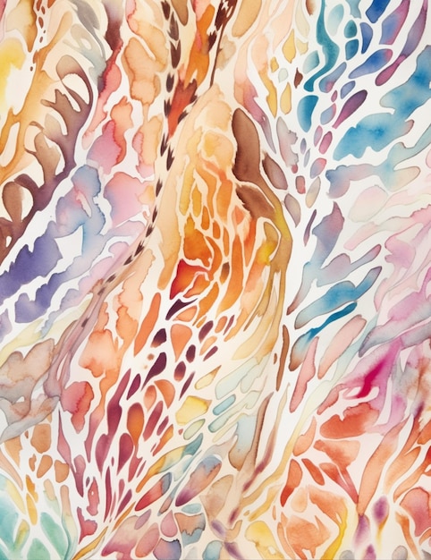 A watercolor painting of a colorful pattern with the word watercolor on it.