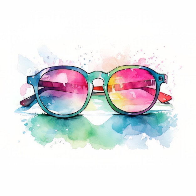 Photo a watercolor painting of a colorful sunglasses with the word 