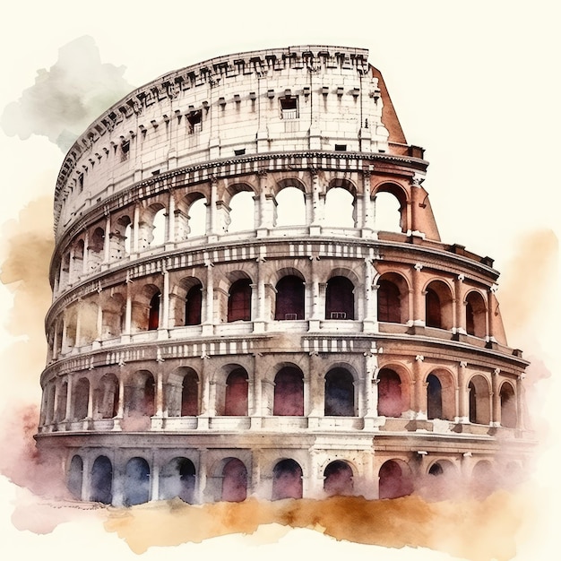 A watercolor painting of the colosseum in rome.