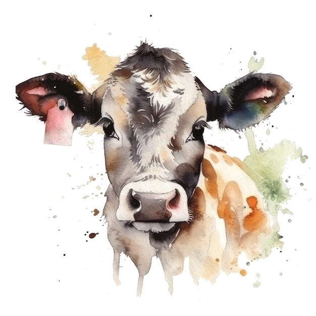 Watercolor painting of a cow