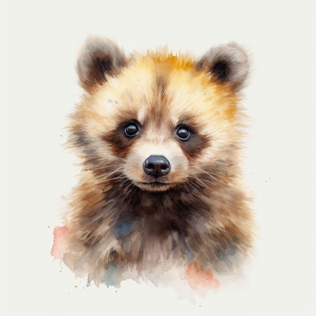 Watercolor painting of a cute baby bear on white background Al generated illustration