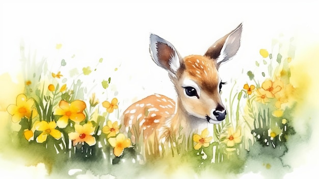 Watercolor painting of a cute baby deer