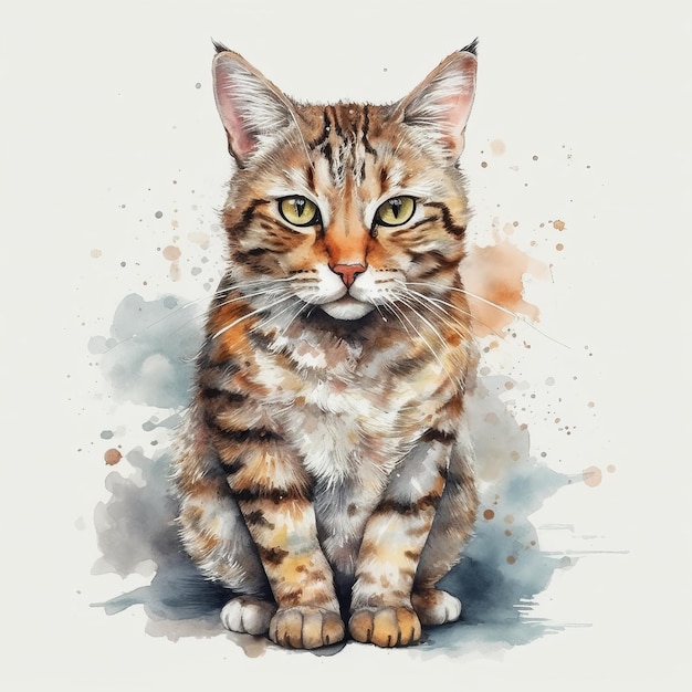 Watercolor painting of a cute cat on white background Al generated