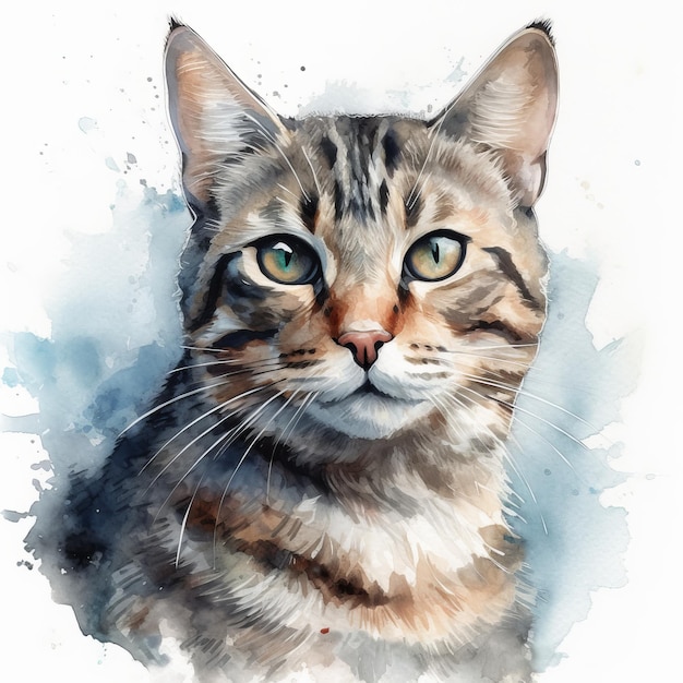 Watercolor painting of a cute cat on white background Al generated