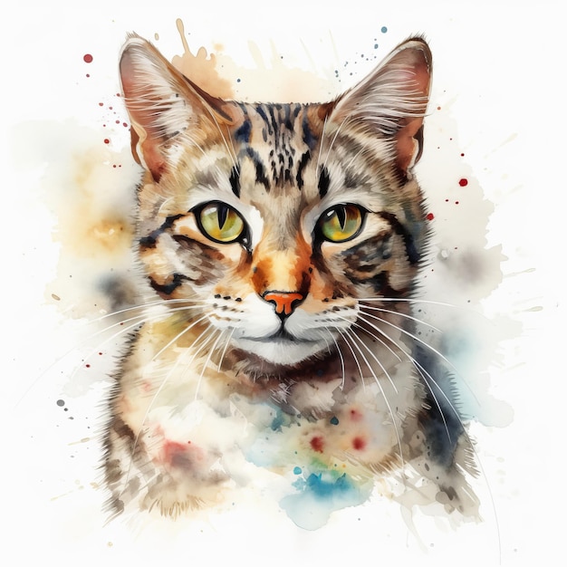 Watercolor painting of a cute cat on white background Al generated