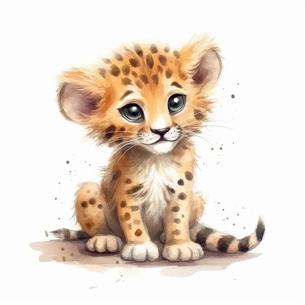 Watercolor painting of a cute cheetah isolated on white background