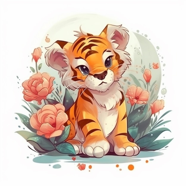 Watercolor painting of cute Chibi Tiger