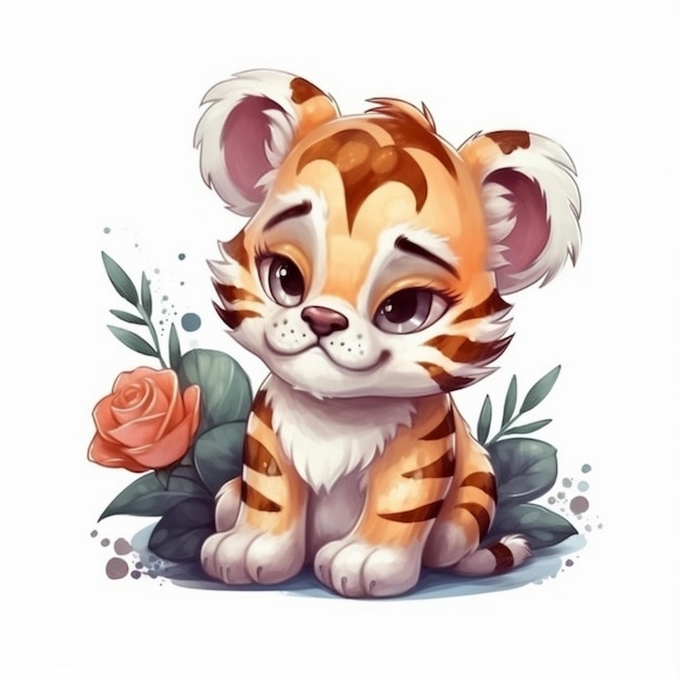 Watercolor painting of cute Chibi Tiger