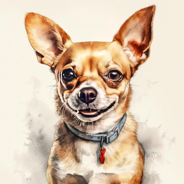 Watercolor painting of a cute dog on white background Al generated