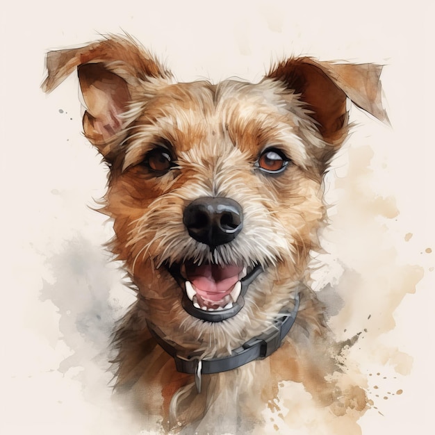 Watercolor painting of a cute dog on white background Al generated