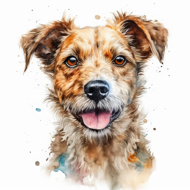 Watercolor painting of a cute dog on white background Al generated