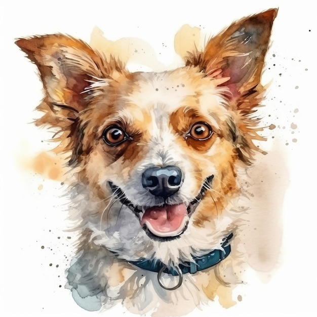 Watercolor painting of a cute dog on white background Al generated