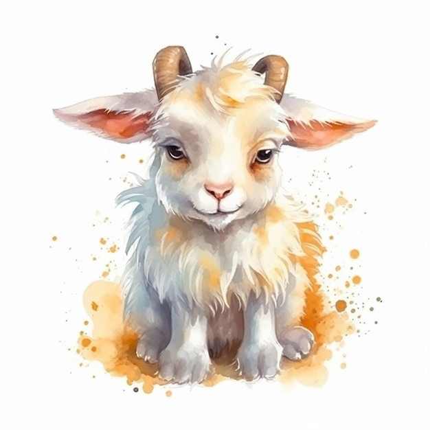 Watercolor painting of a cute goat isolated on white background