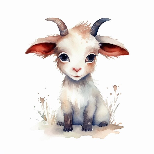 Watercolor painting of a cute goat isolated on white background