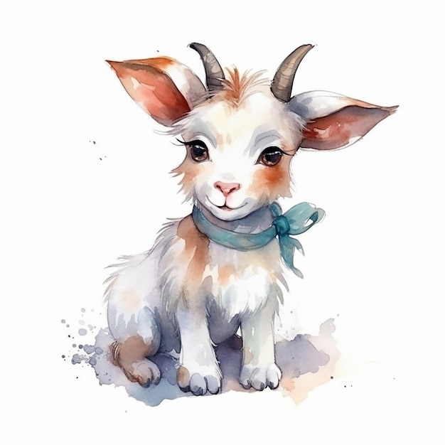 Watercolor painting of a cute goat isolated on white background