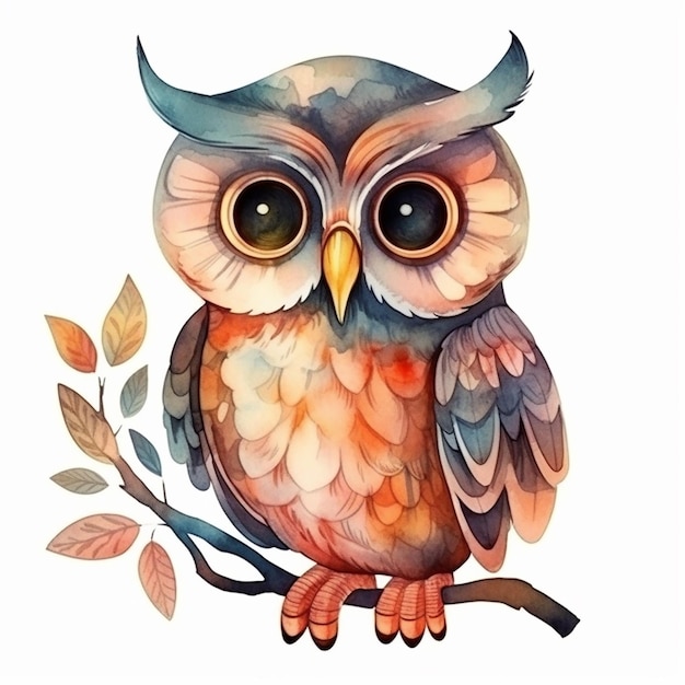 Watercolor painting of a cute owl