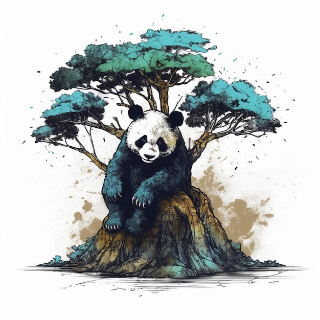 Watercolor painting of cute panda