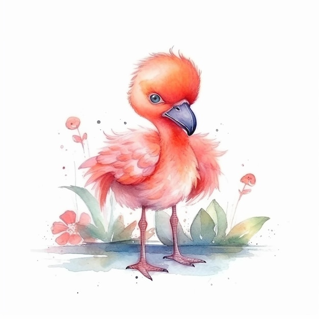 watercolor painting of a cute pink flamingo isolated on white background