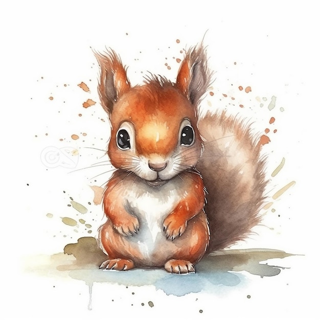 watercolor painting of a cute squirrel isolated on white background