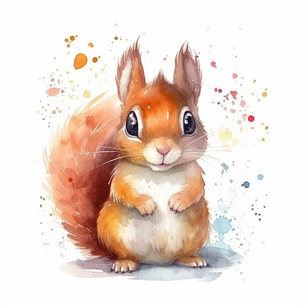 watercolor painting of a cute squirrel isolated on white background