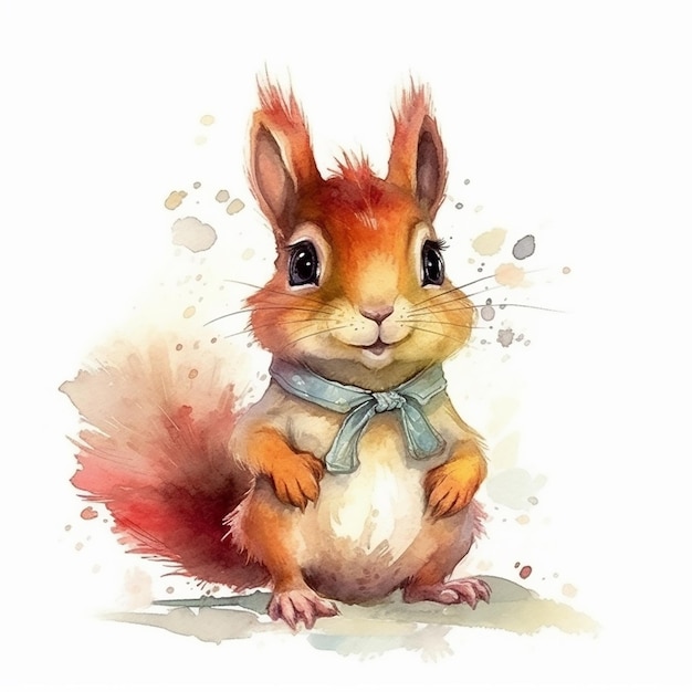 watercolor painting of a cute squirrel isolated on white background