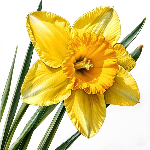 Watercolor painting of daffodil on white background