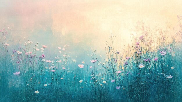 Photo watercolor painting of delicate wildflowers in a soft pastel color palette