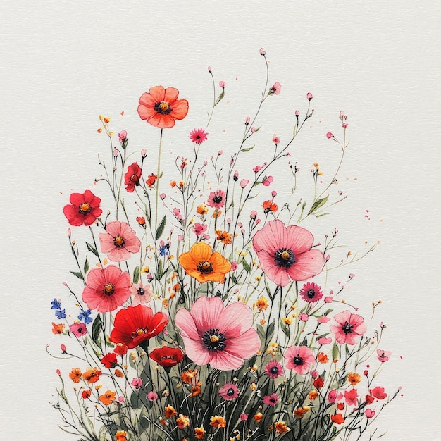 Photo watercolor painting of delicate wildflowers