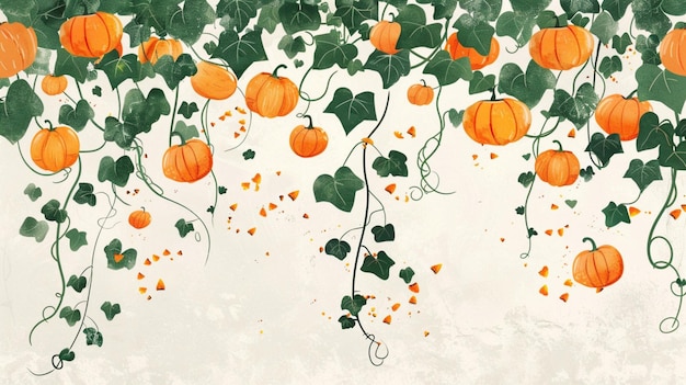 Photo a watercolor painting depicting a pumpkin and its vines