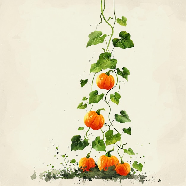 Photo a watercolor painting depicting a pumpkin and its vines