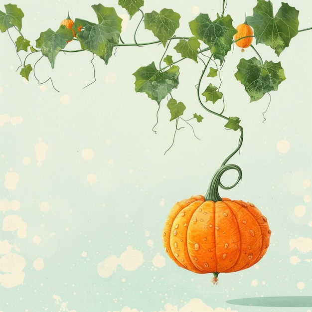 Photo a watercolor painting depicting a pumpkin and its vines