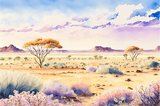 Watercolor painting of a desert scene generative ai