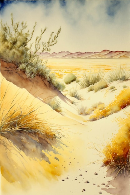 Watercolor painting of a desert scene generative ai