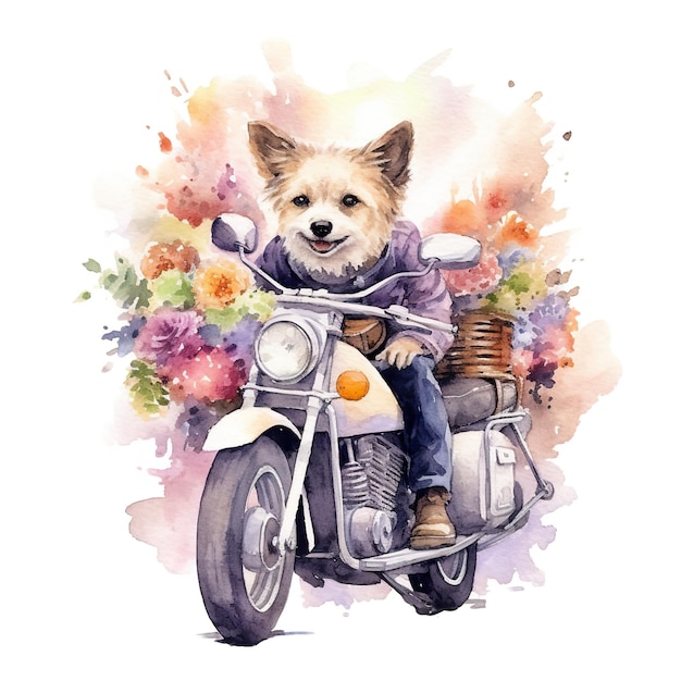 A watercolor painting of a dog riding a motorcycle Generative AI image