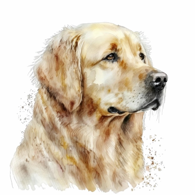 A watercolor painting of a dog that is called a golden retriever isolated on white background