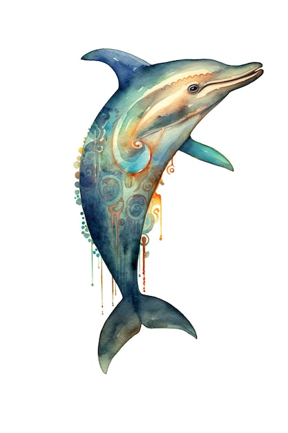 A watercolor painting of a dolphin jumping generative ai image