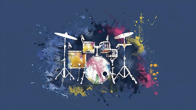 Photo a watercolor painting of a drums music player playing on dark blue color background