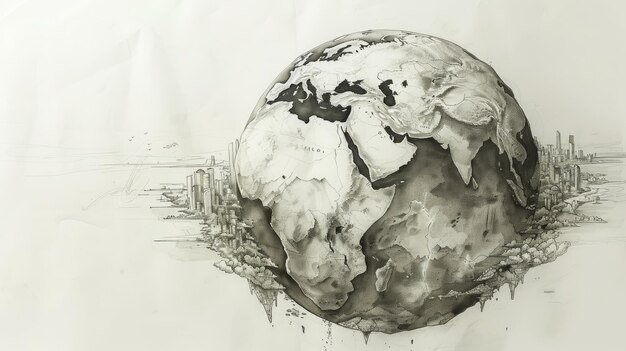 Photo a watercolor painting of the earth with continents cities and oceans