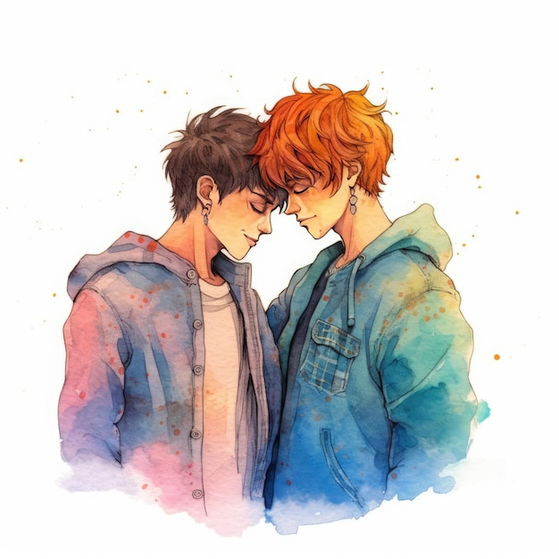 Watercolor painting of eighteenyearold LGBT couple