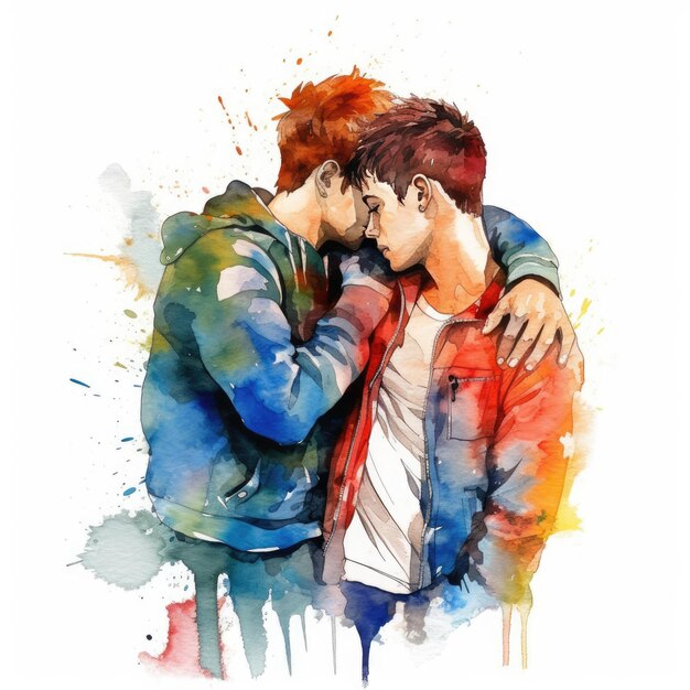 Watercolor painting of eighteenyearold LGBT couple