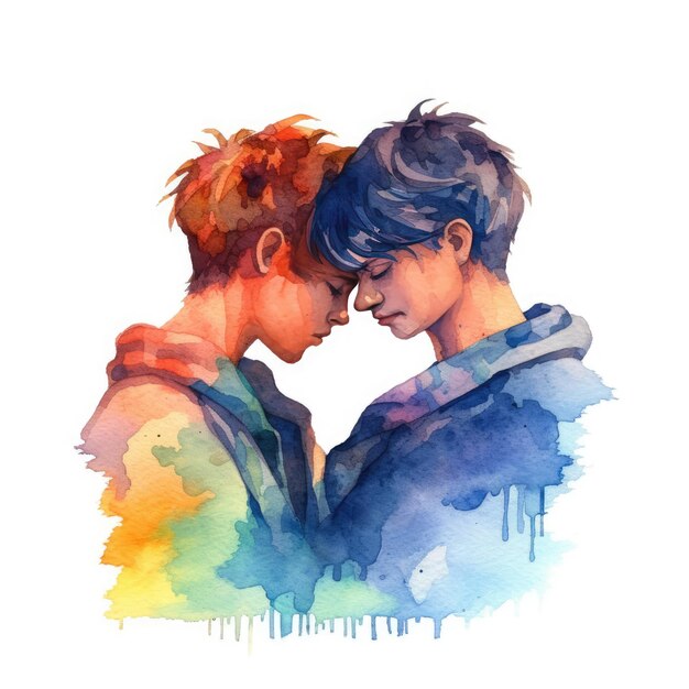 Watercolor painting of eighteenyearold LGBT couple