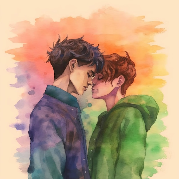 Watercolor painting of eighteenyearold LGBT couple