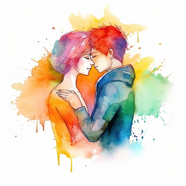 Watercolor painting of eighteenyearold LGBT couple