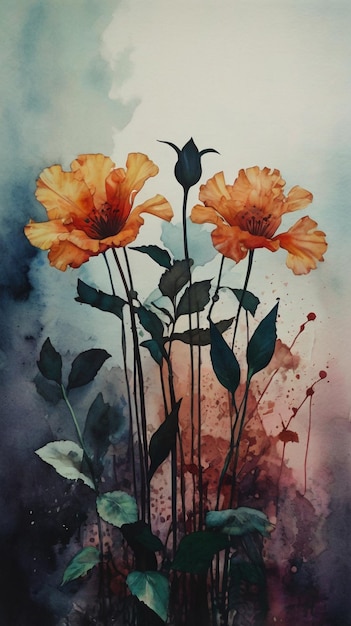 Watercolor painting Enigmatic floral silhouettes Depict abstract flowers as enigmatic silhouettes