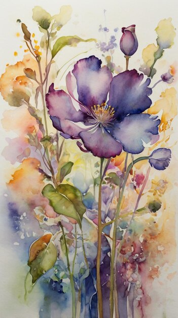 Watercolor painting Ethereal floral whispers Depict abstract flowers as delicate ethereal forms evok