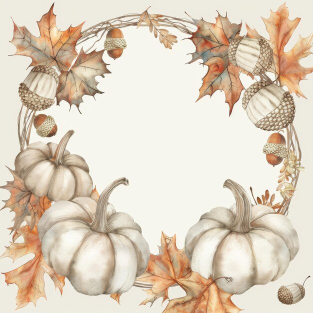 Photo watercolor painting of fall pumpkins and leaves