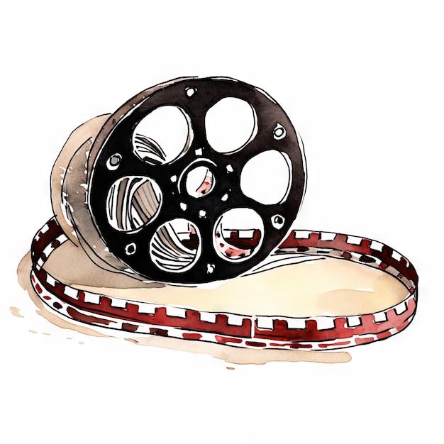 Photo watercolor painting of a film reel