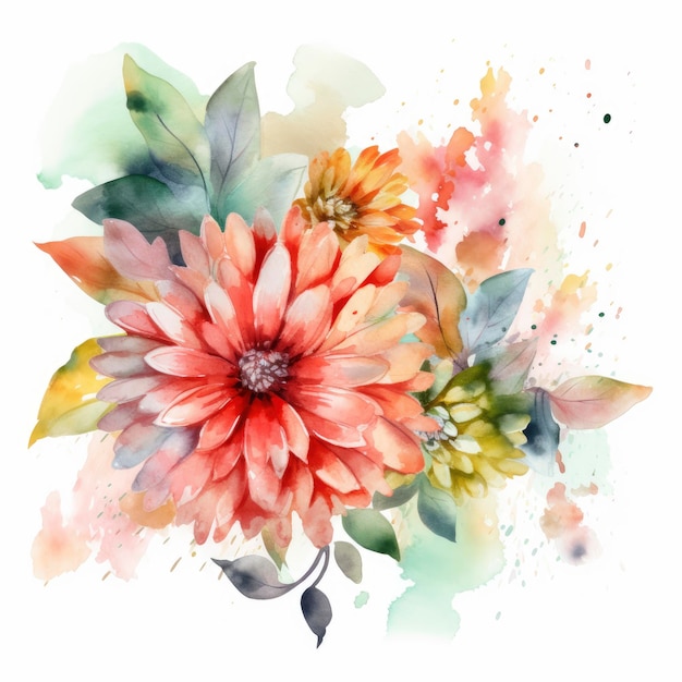 A watercolor painting of a flower with leaves and the word love on it.