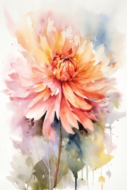 Watercolor painting of a flower with a pink flower.